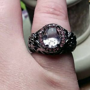 Pink Topaz Halo Silver Vintage Promise Ring Size 9